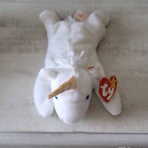 Ty Beanie Baby "Mystic" White Unicorn Plush with Golden Horn